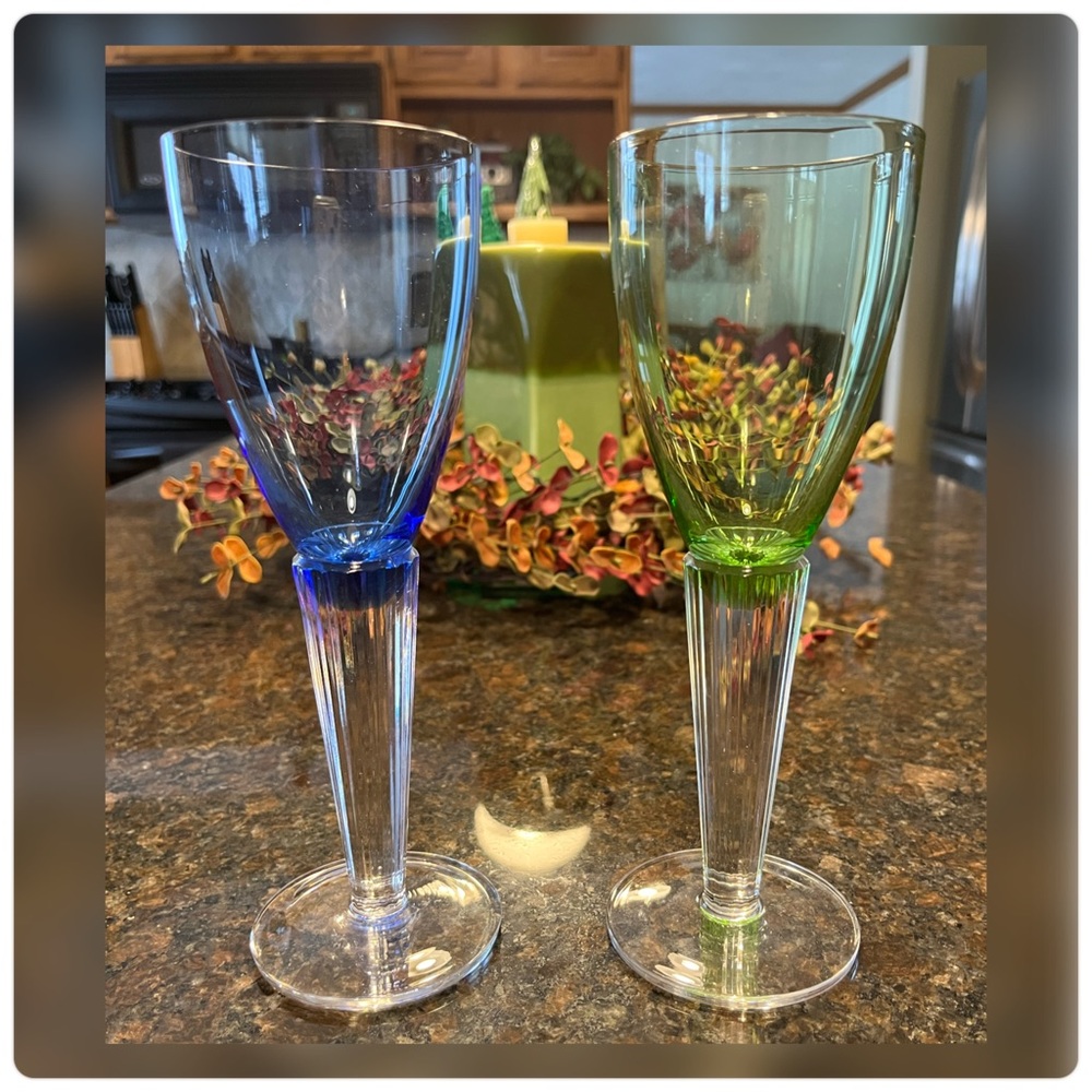 Set of Five-Mix & Match-Green & Blue Champagne Glasses-Hand Blown - Picture 4 of 11
